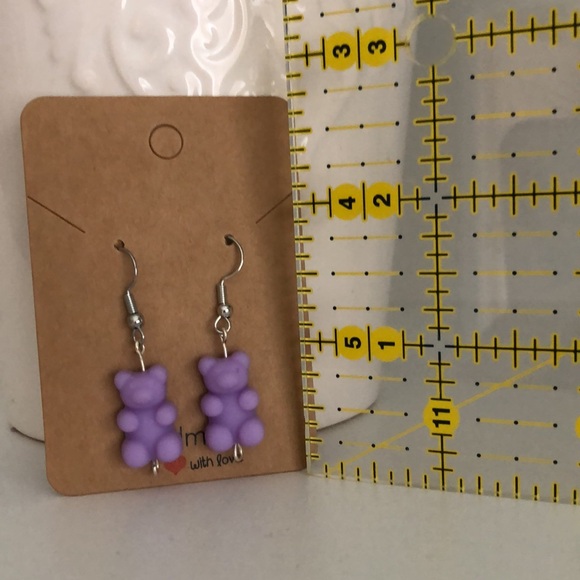 New Gummy Bear Resin Dangle Drop Resin Earrings Fun Candy Cute Purple Fun Gifts - Picture 5 of 8